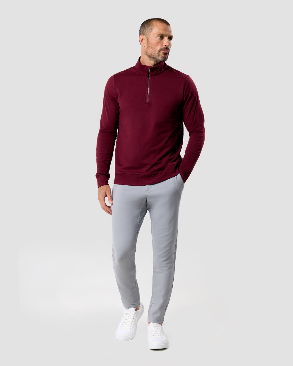 Mens Quarter Zip Tee Lightweight Long Sleeve Athletic Shirt Casual Pullover Top