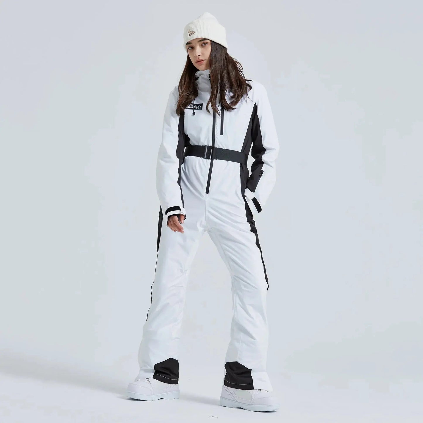 Women’s High Neck Hooded One Piece Ski Suit for Winter Sports
