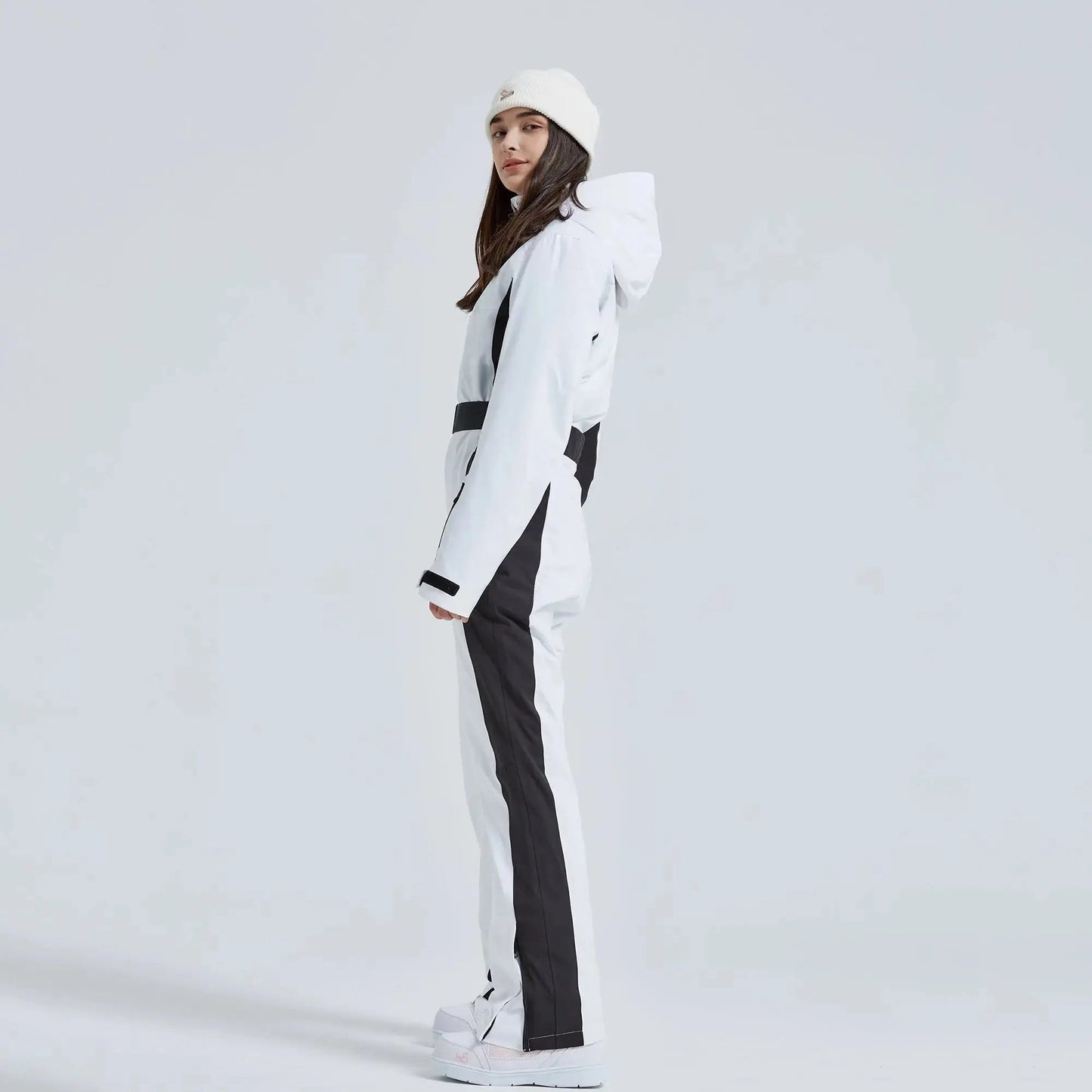 Women’s High Neck Hooded One Piece Ski Suit for Winter Sports