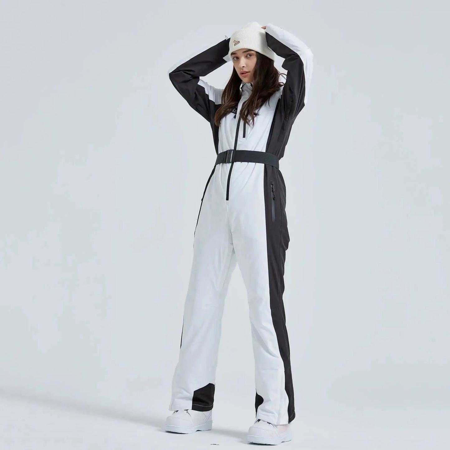 Women’s High Neck Hooded One Piece Ski Suit for Winter Sports