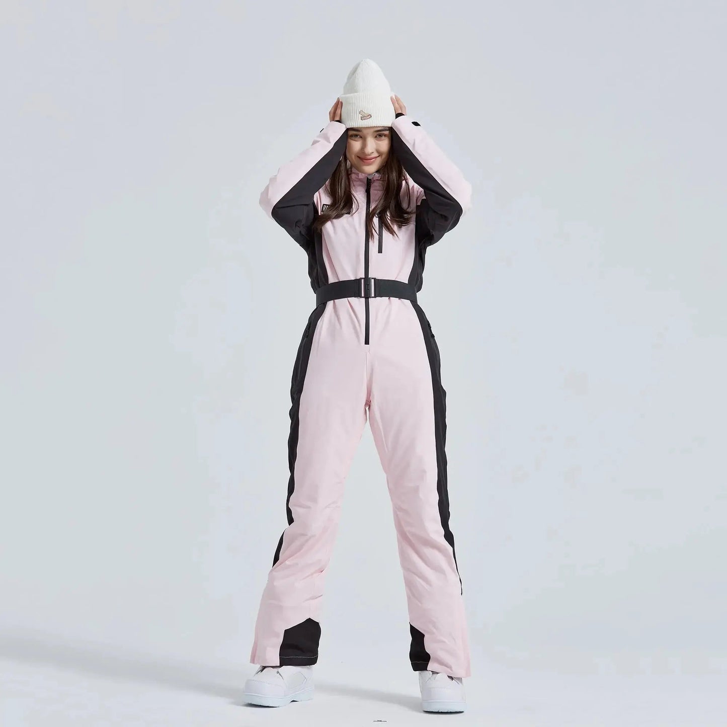 Women’s High Neck Hooded One Piece Ski Suit for Winter Sports