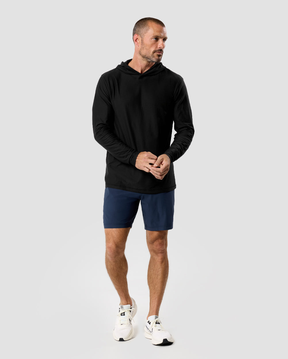 Mens Long Sleeve Hooded Active Tee Lightweight Workout Shirt with Hood