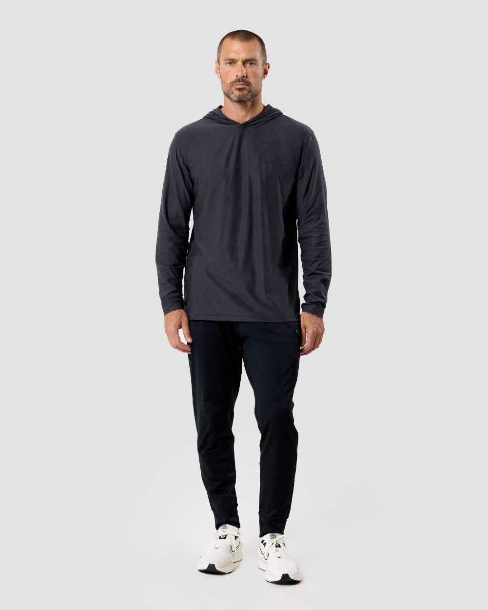 Mens Long Sleeve Hooded Active Tee Lightweight Workout Shirt with Hood