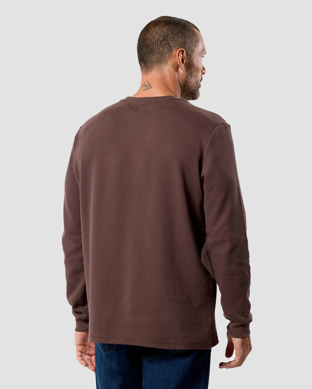 Mens Long Sleeve Waffle Knit Crewneck Shirt Casual Thermal Pullover