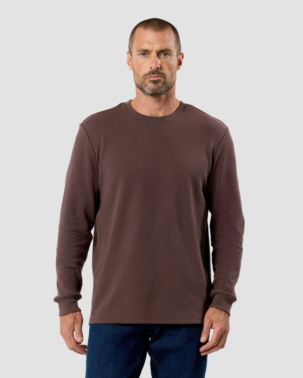 Mens Long Sleeve Waffle Knit Crewneck Shirt Casual Thermal Pullover