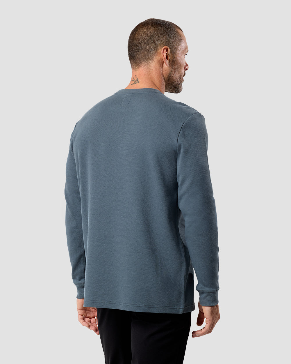 Mens Long Sleeve Waffle Knit Crewneck Shirt Casual Thermal Pullover