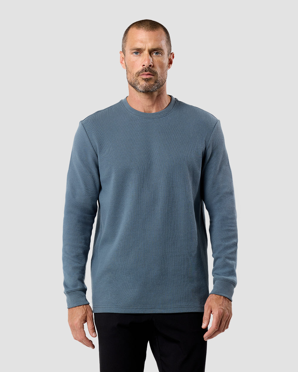 Mens Long Sleeve Waffle Knit Crewneck Shirt Casual Thermal Pullover