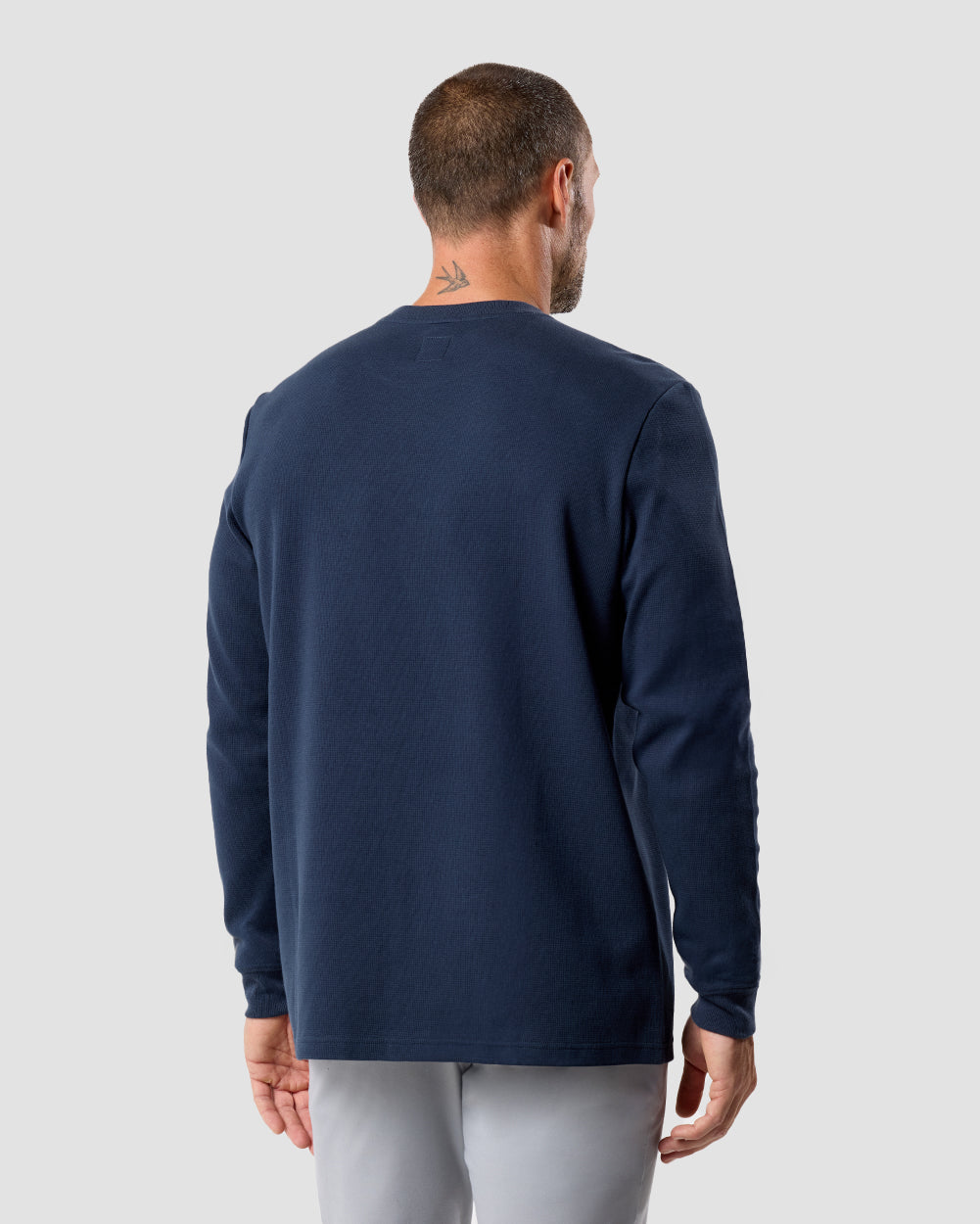 Mens Long Sleeve Waffle Knit Crewneck Shirt Casual Thermal Pullover