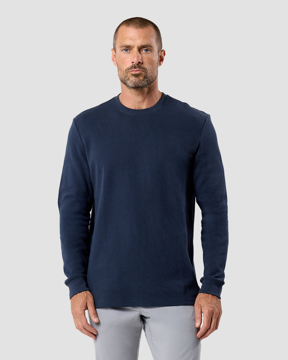 Mens Long Sleeve Waffle Knit Crewneck Shirt Casual Thermal Pullover