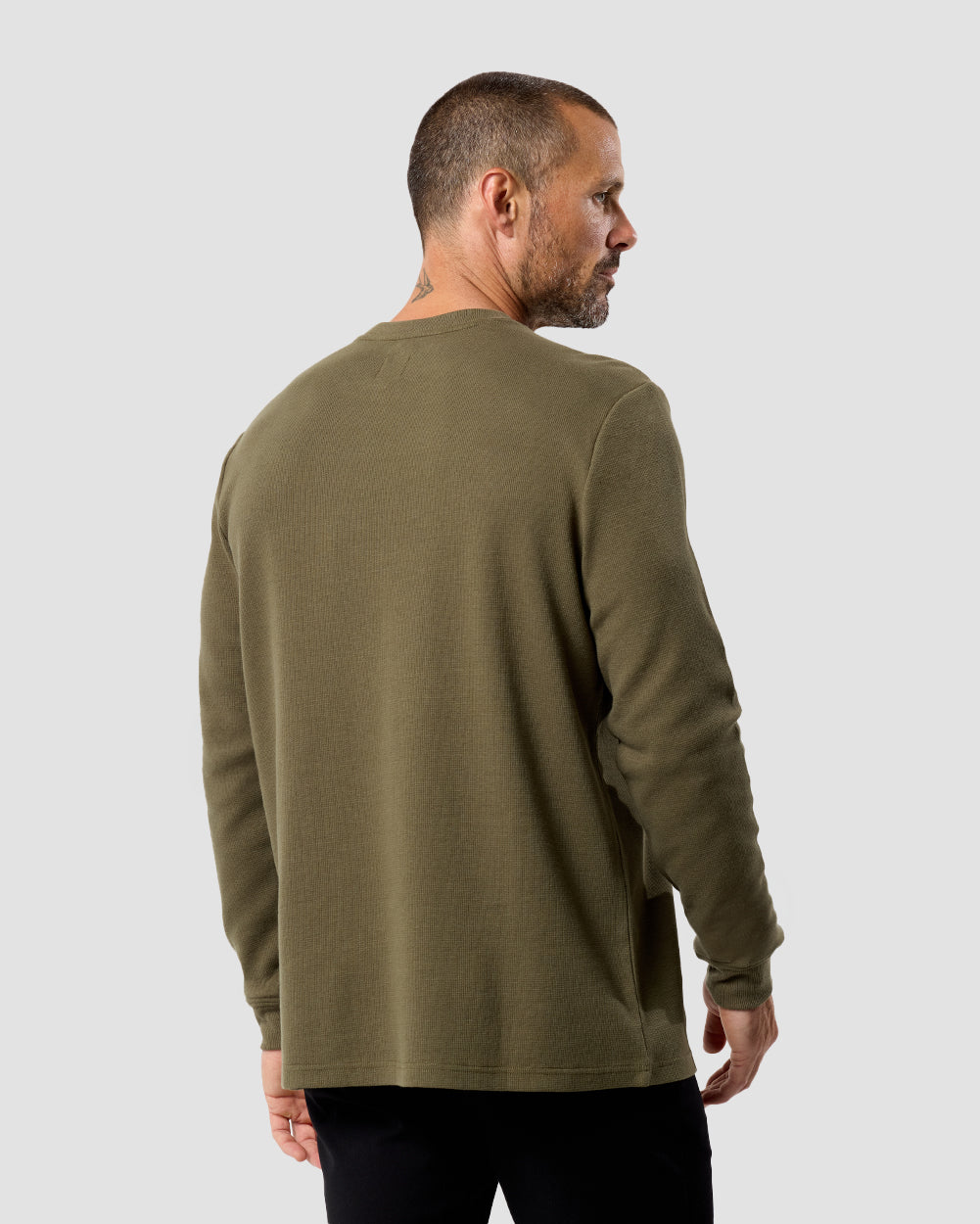 Mens Long Sleeve Waffle Knit Crewneck Shirt Casual Thermal Pullover