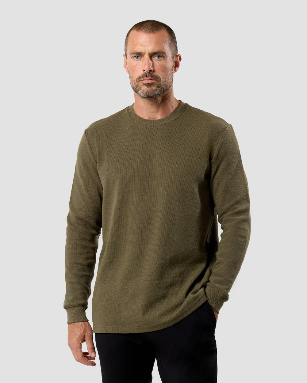 Mens Long Sleeve Waffle Knit Crewneck Shirt Casual Thermal Pullover