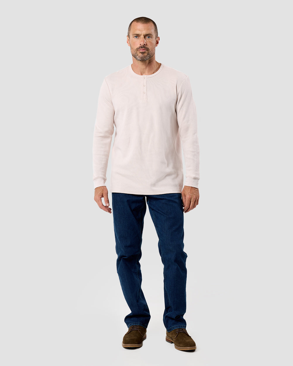 Mens Long Sleeve Waffle Knit Henley Shirt Casual Button Front Thermal Top