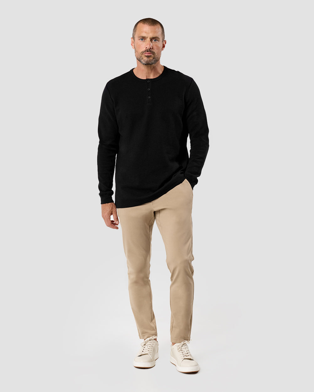 Mens Long Sleeve Waffle Knit Henley Shirt Casual Button Front Thermal Top