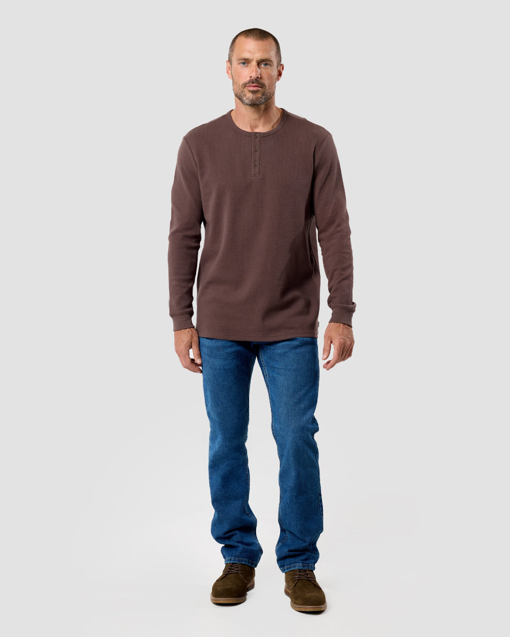 Mens Long Sleeve Waffle Knit Henley Shirt Casual Button Front Thermal Top