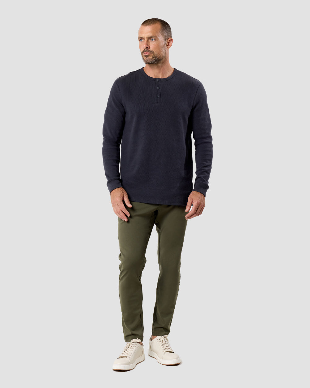 Mens Long Sleeve Waffle Knit Henley Shirt Casual Button Front Thermal Top