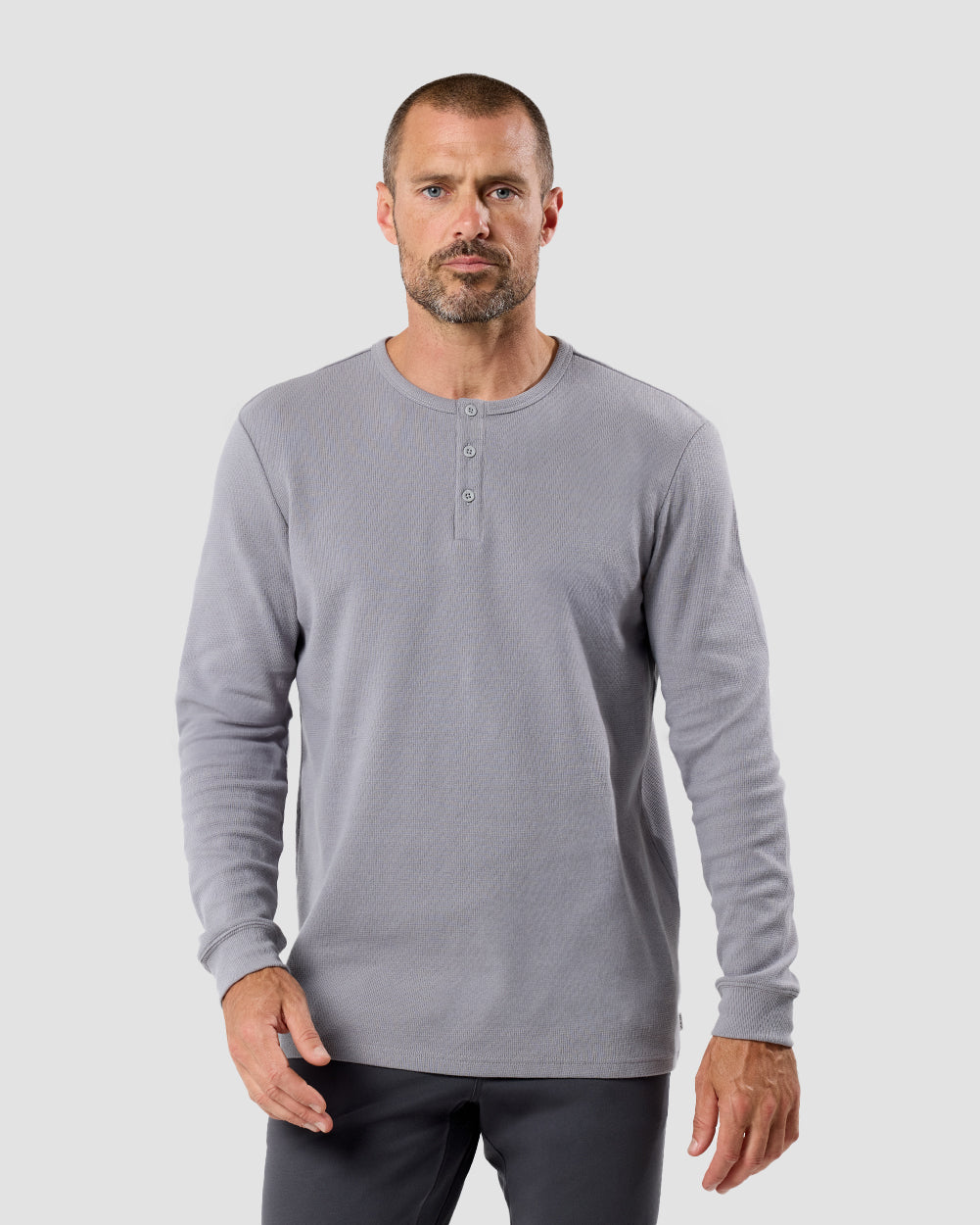 Mens Long Sleeve Waffle Knit Henley Shirt Casual Button Front Thermal Top