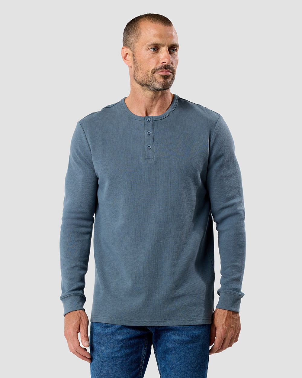 Mens Long Sleeve Waffle Knit Henley Shirt Casual Button Front Thermal Top