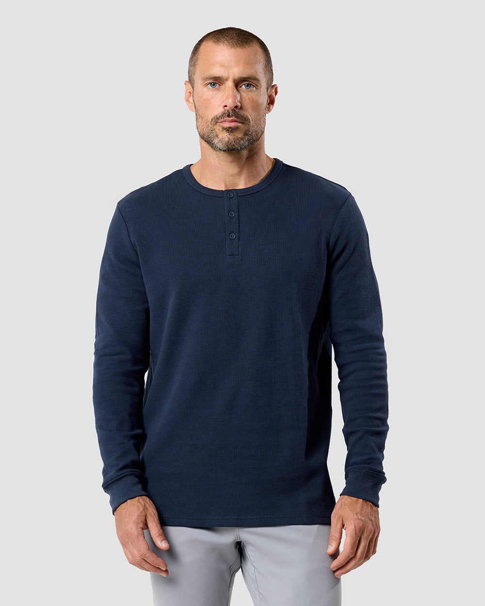 Mens Long Sleeve Waffle Knit Henley Shirt Casual Button Front Thermal Top