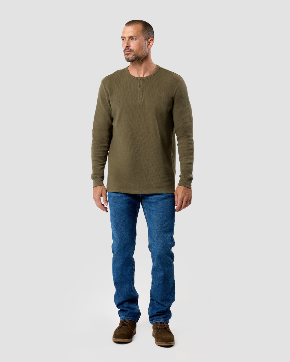 Mens Long Sleeve Waffle Knit Henley Shirt Casual Button Front Thermal Top