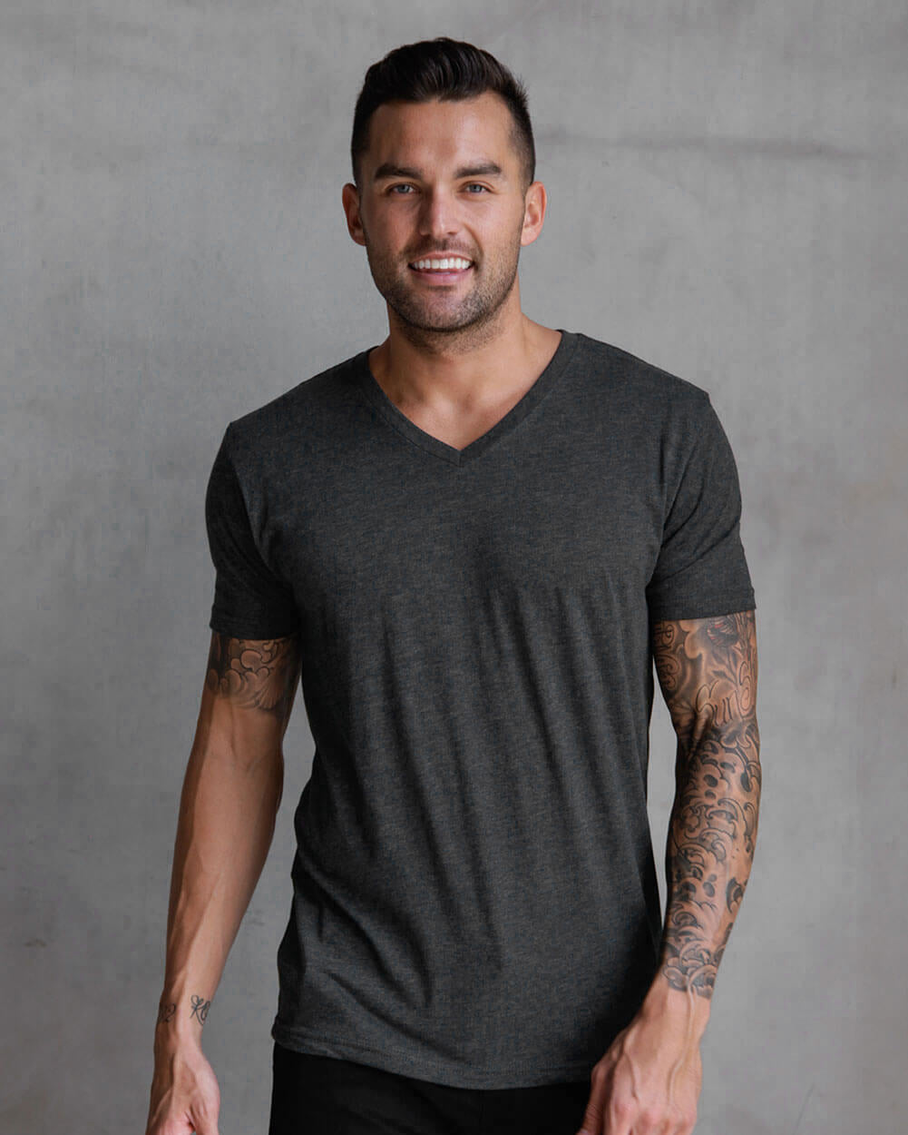 V-Neck Tee Cotton Black T-shirt for Men