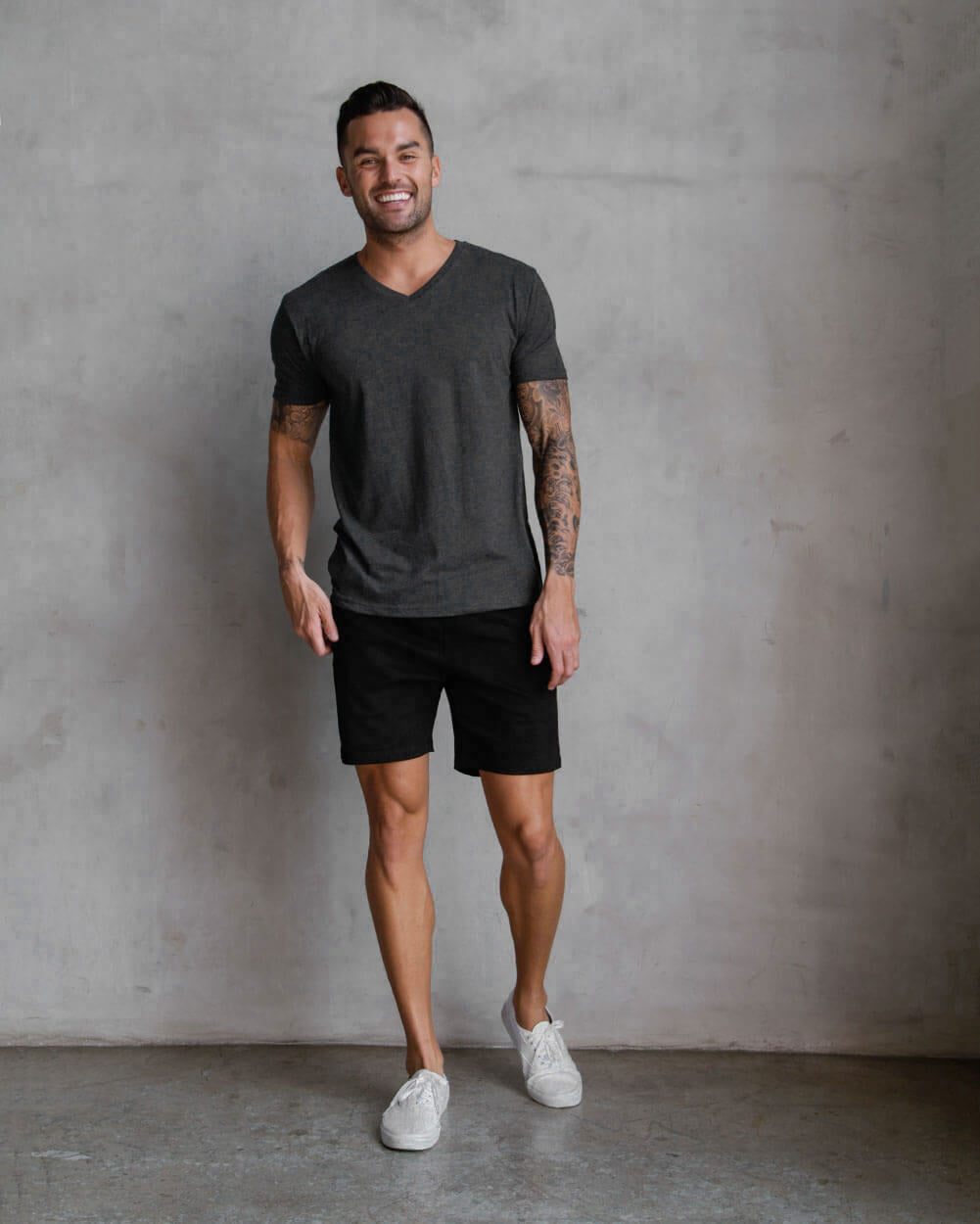 V-Neck Tee Cotton Black T-shirt for Men