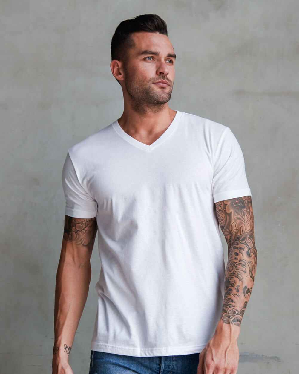 V-Neck Tee Cotton Black T-shirt for Men