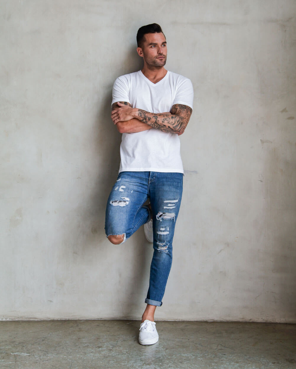 V-Neck Tee Cotton Black T-shirt for Men