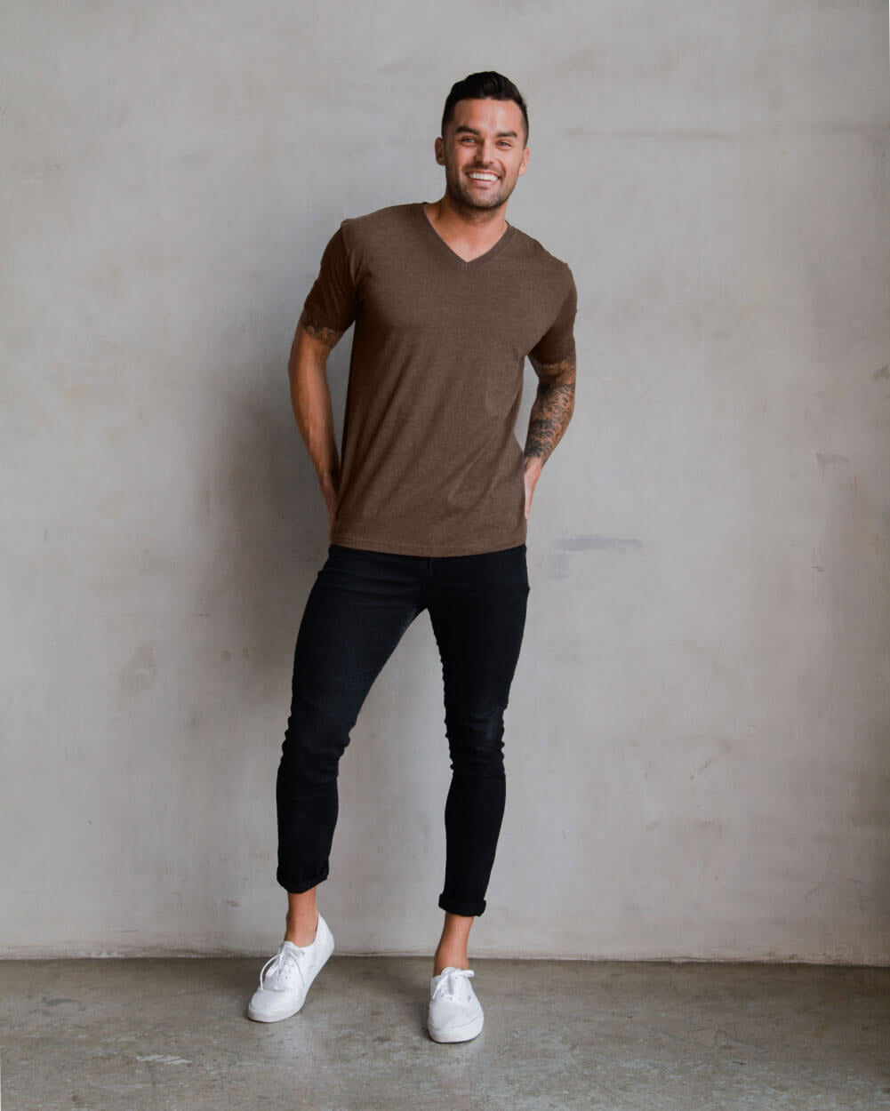 V-Neck Tee Cotton Black T-shirt for Men