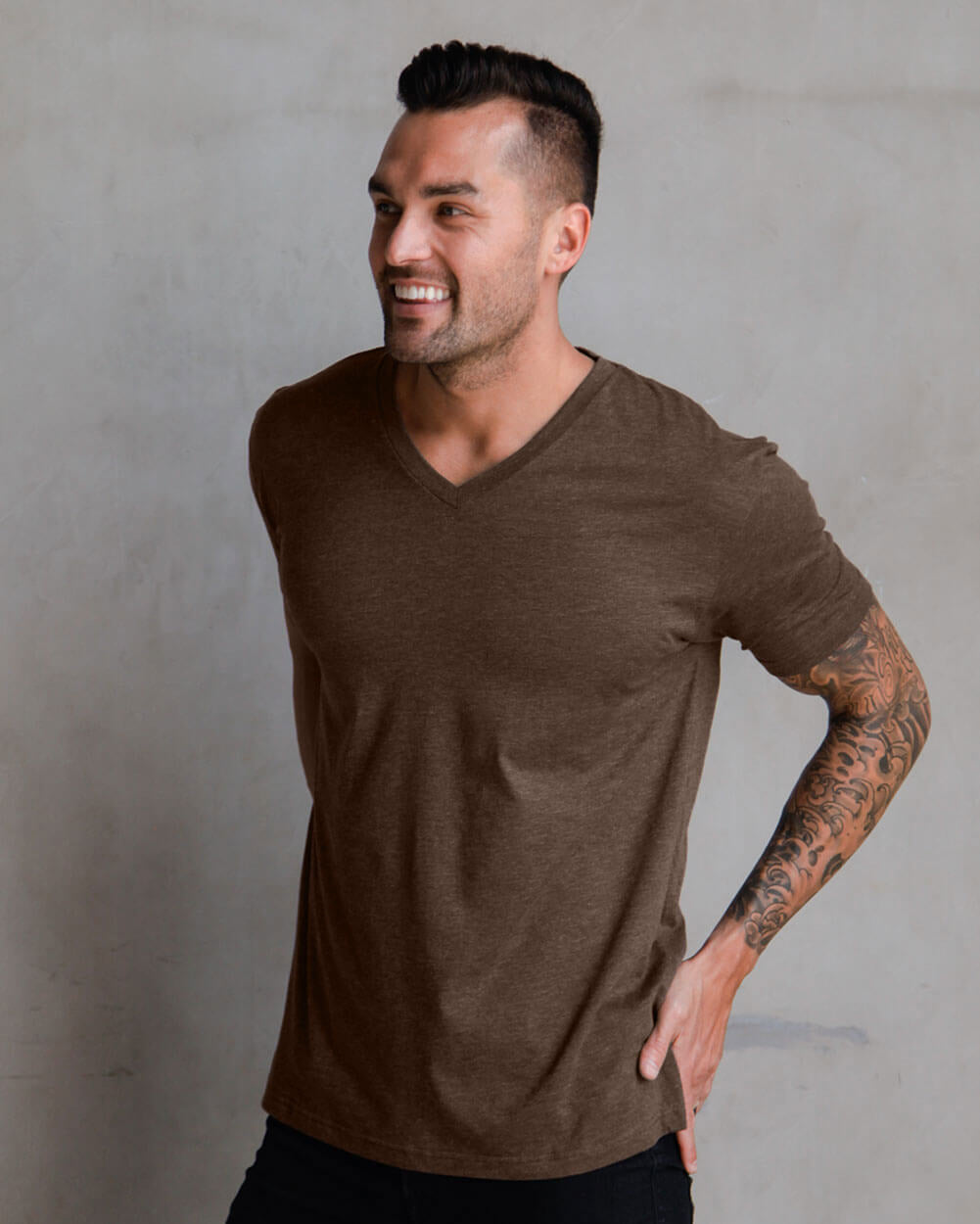 V-Neck Tee Cotton Black T-shirt for Men