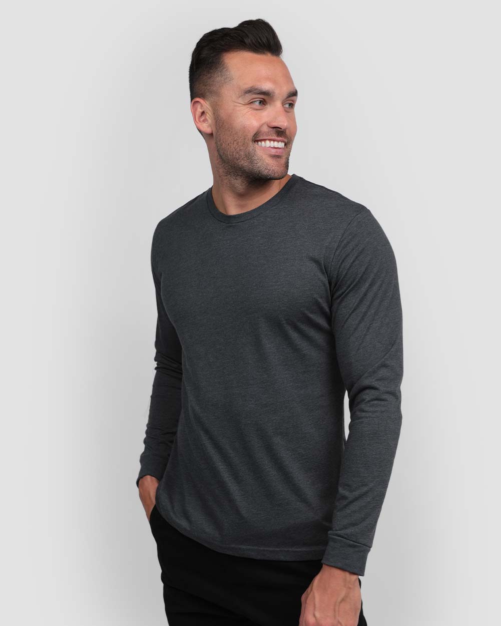 Long Sleeve Tee Mens Essential Solid Tee Lightweight Breathable Comfy Fit