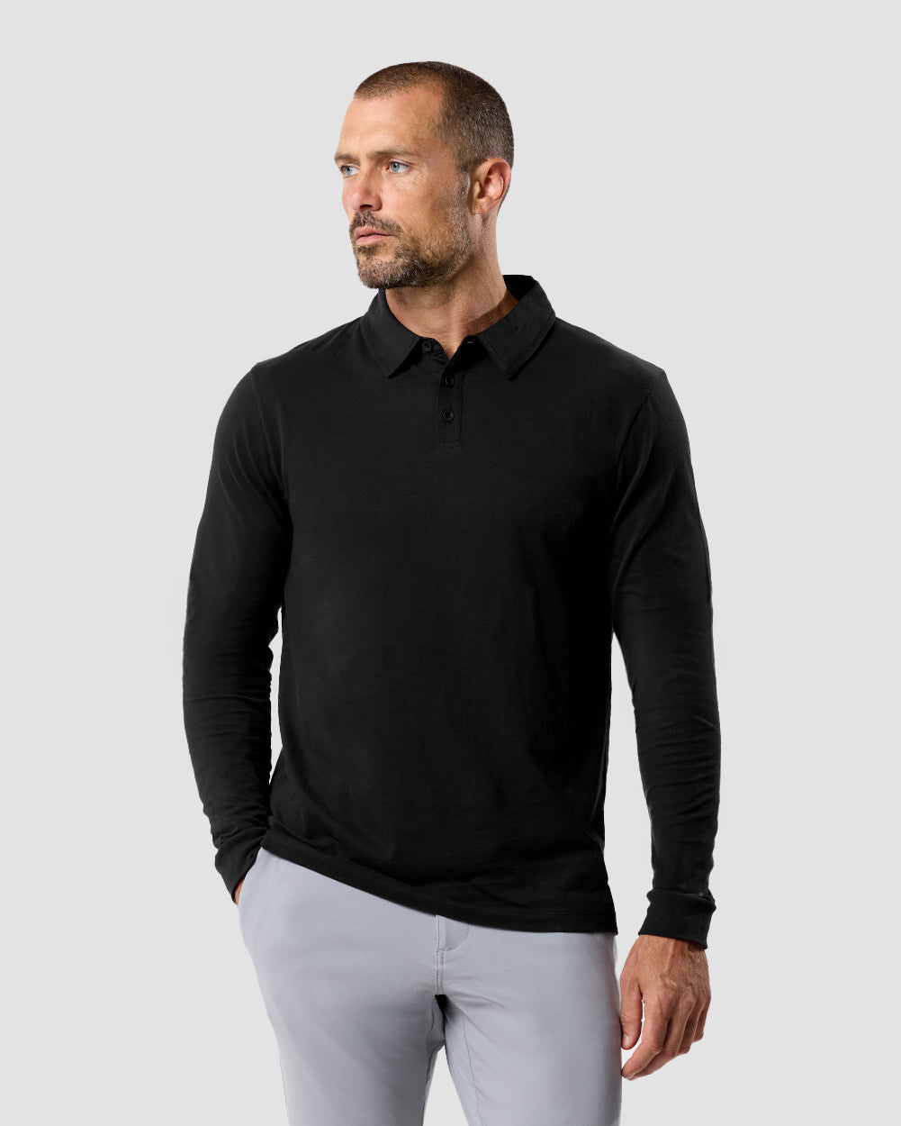 Long Sleeve Polo Shirt Sweatshirt for Men Blue