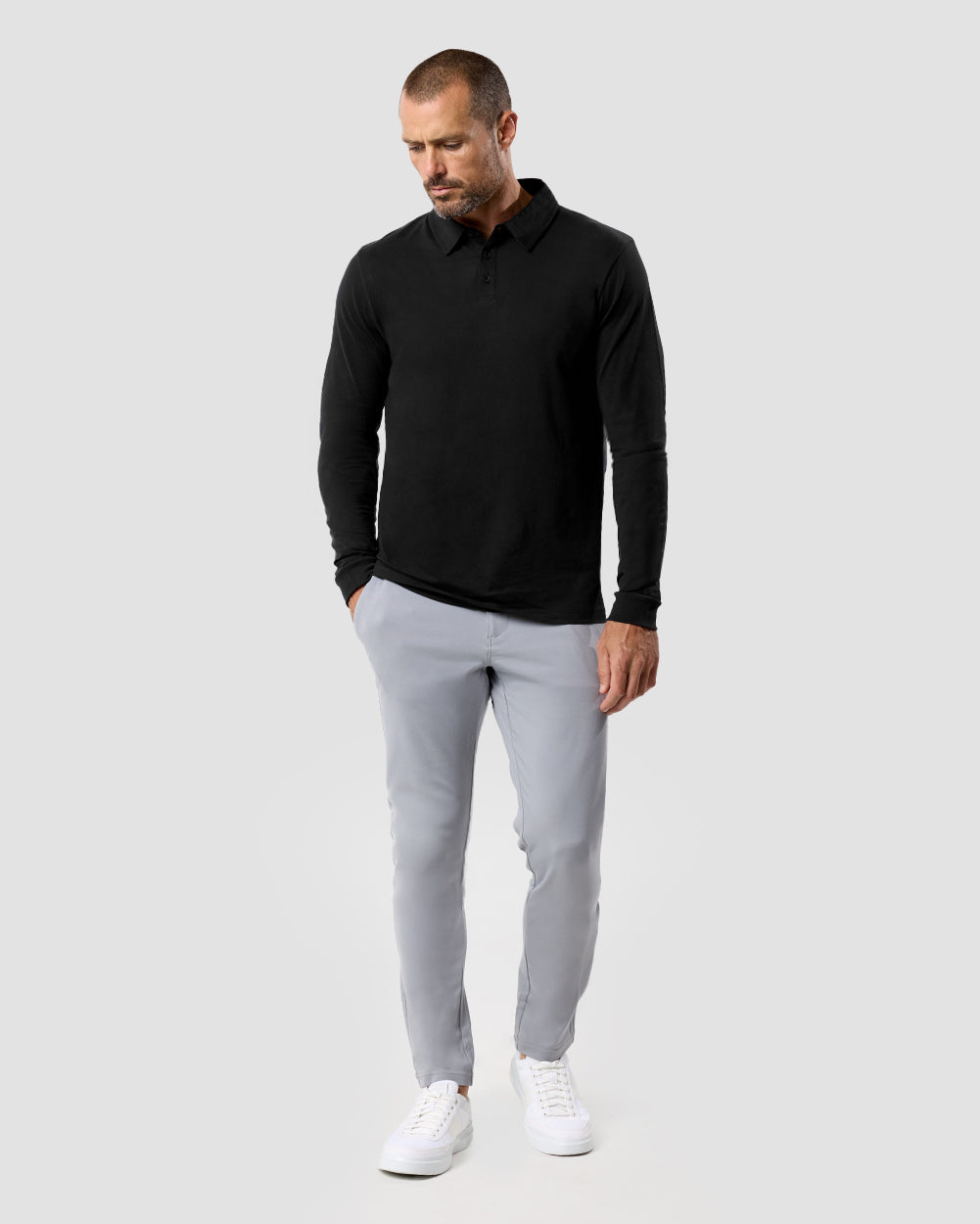 Long Sleeve Polo Shirt Sweatshirt for Men Blue
