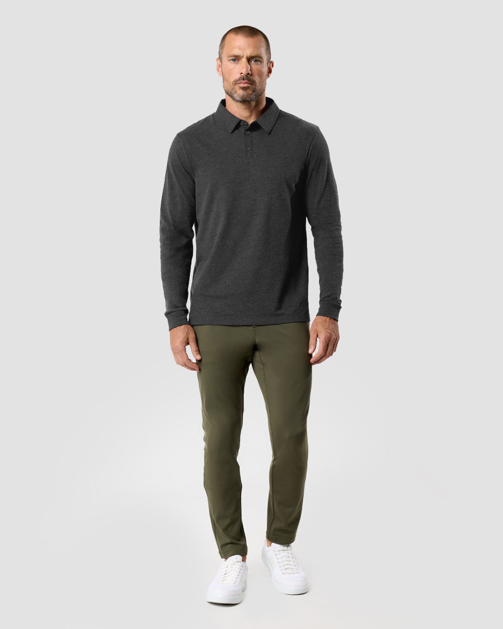 Long Sleeve Polo Shirt Sweatshirt for Men Blue