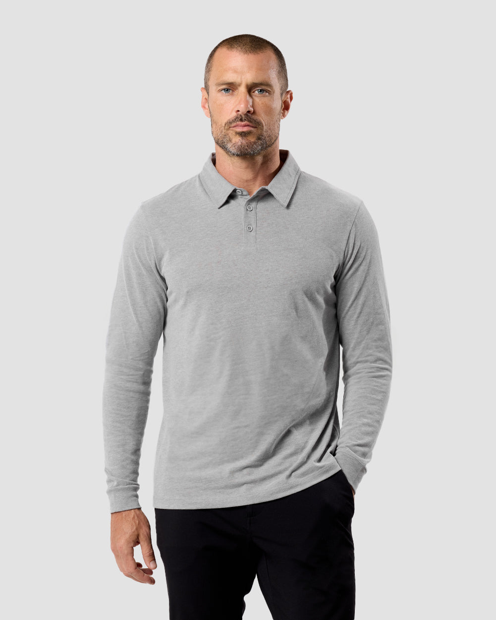 Long Sleeve Polo Shirt Sweatshirt for Men Blue