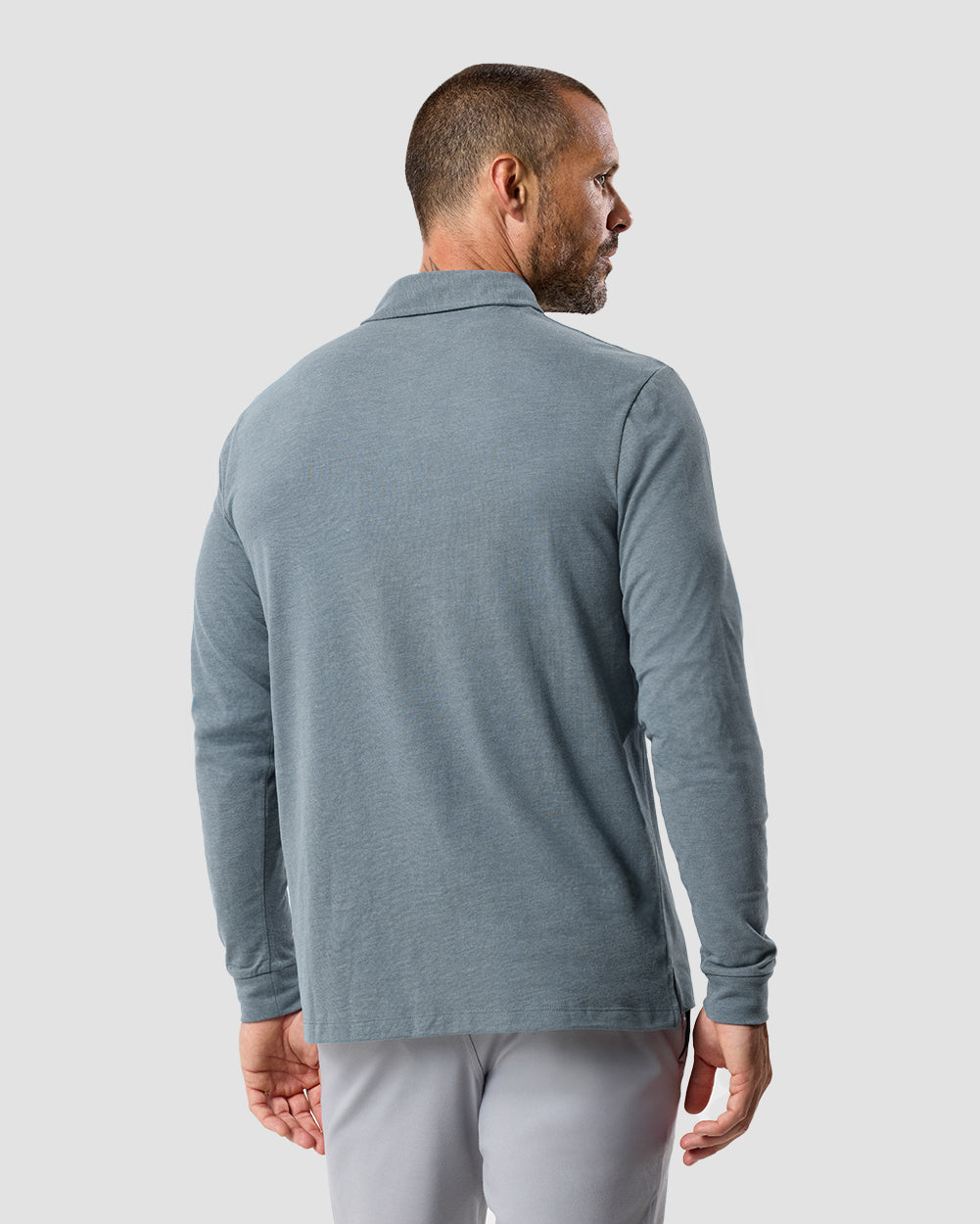 Long Sleeve Polo Shirt Sweatshirt for Men Blue