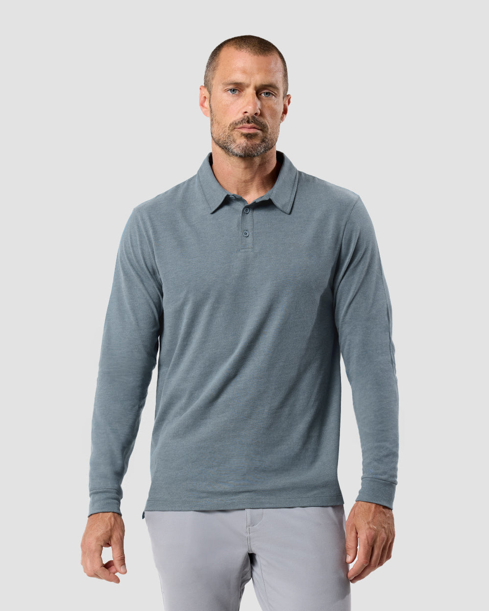 Long Sleeve Polo Shirt Sweatshirt for Men Blue