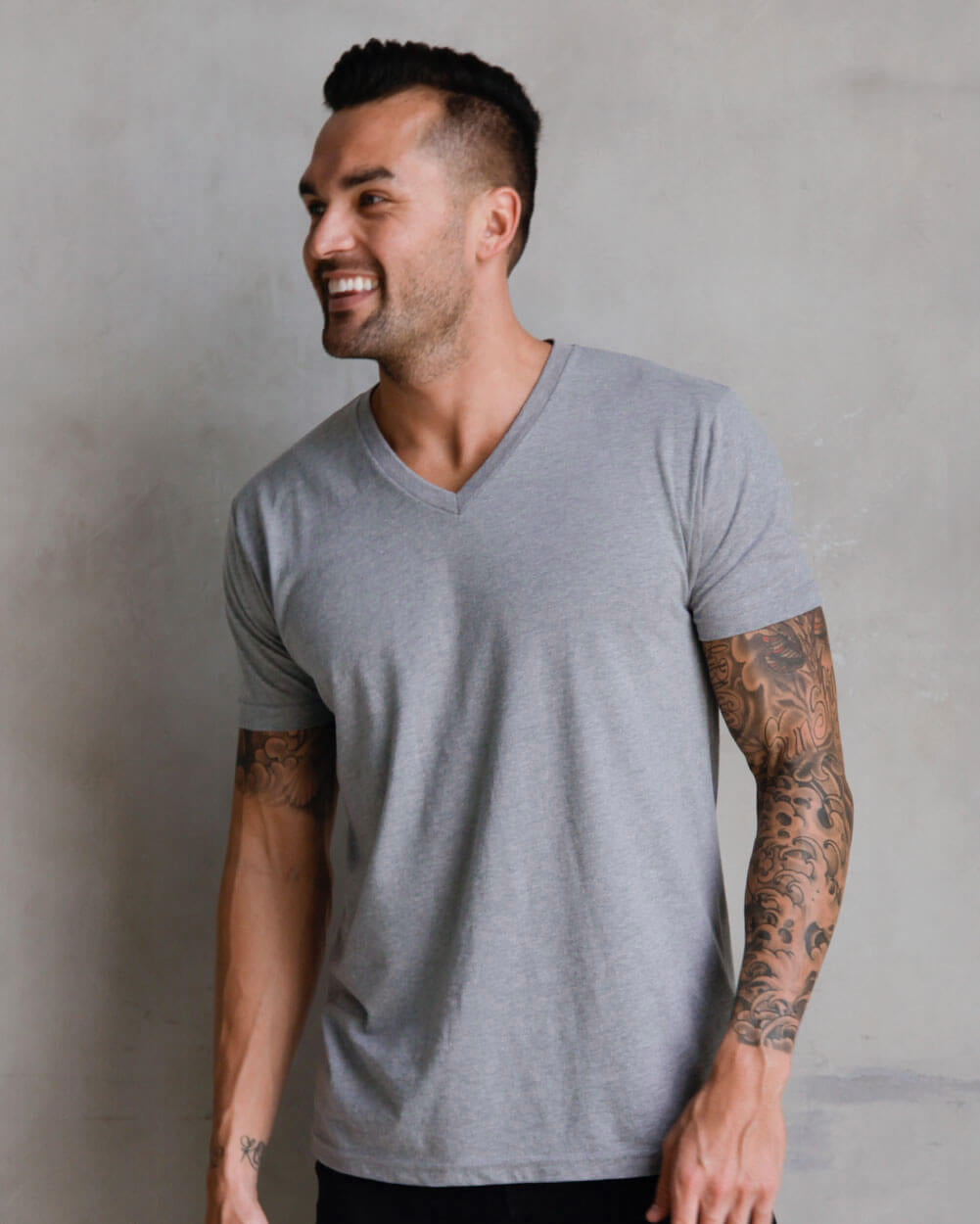 V-Neck Tee Cotton Black T-shirt for Men