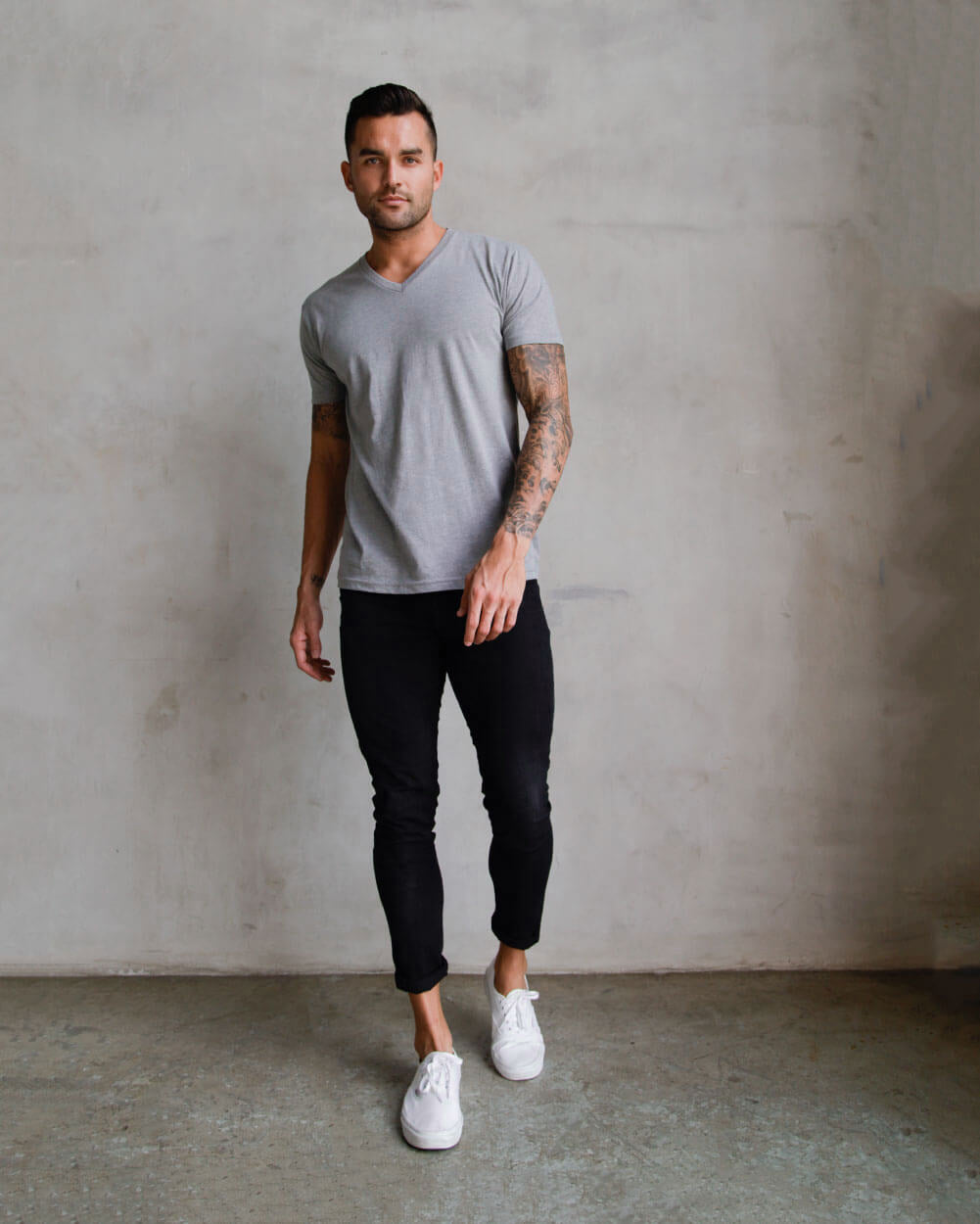 V-Neck Tee Cotton Black T-shirt for Men