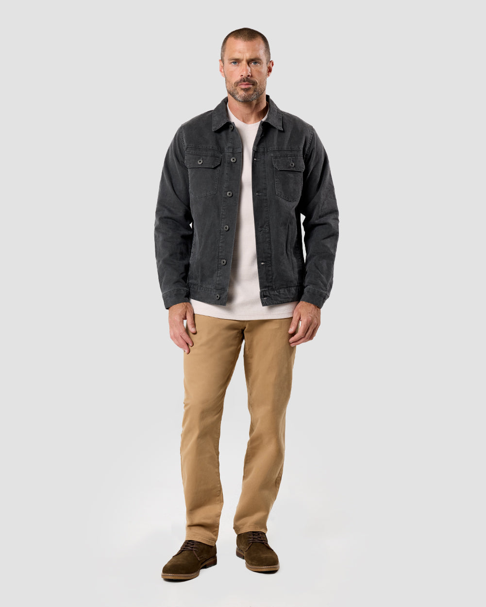 Mens Trucker Jacket Classic Fit Button Up with Chest and Side Pockets