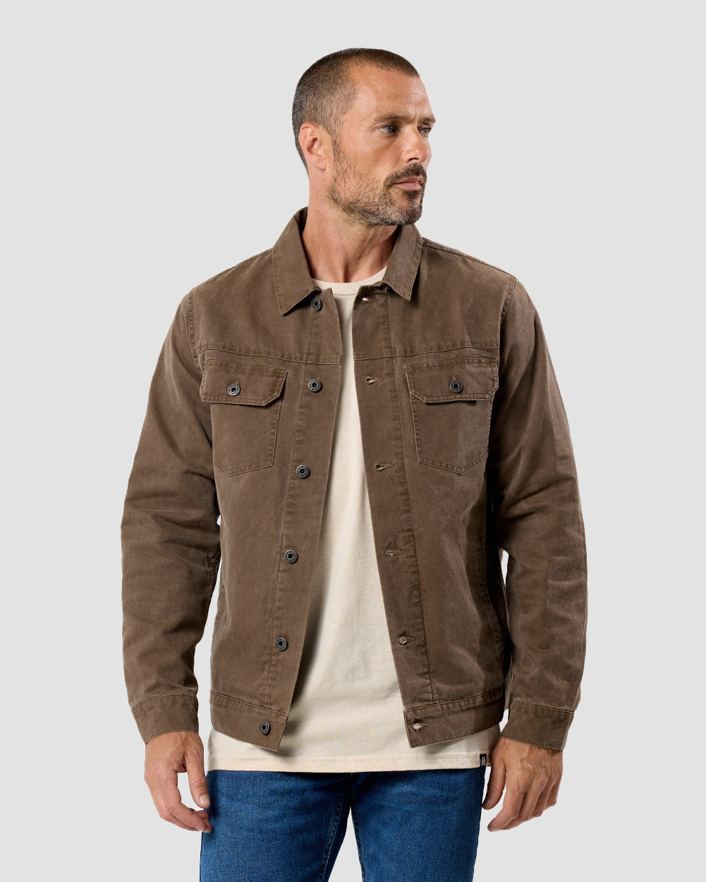 Mens Trucker Jacket Classic Fit Button Up with Chest and Side Pockets