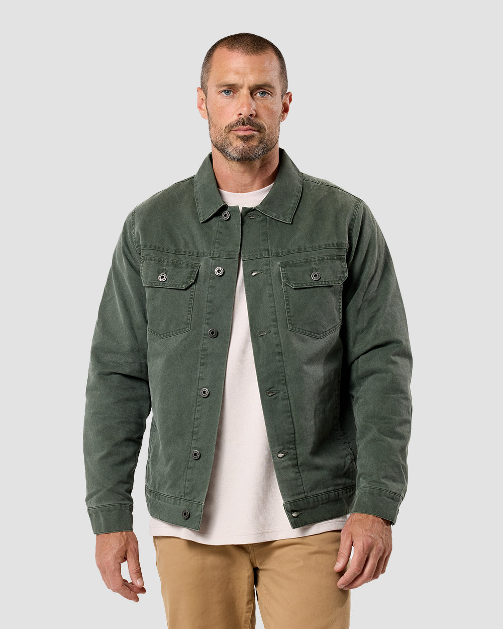 Mens Trucker Jacket Classic Fit Button Up with Chest and Side Pockets