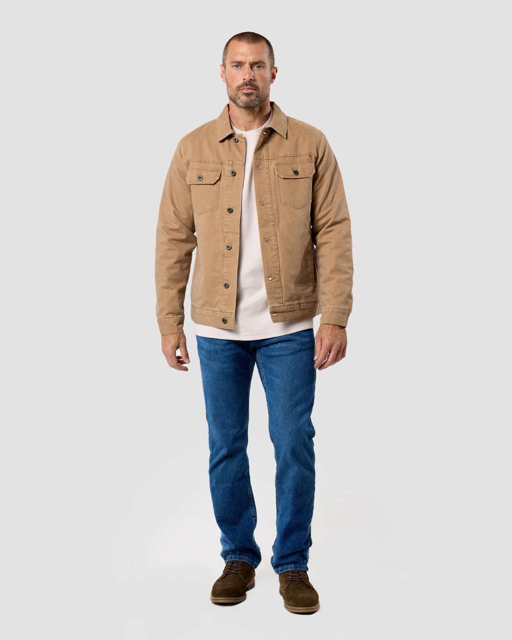 Mens Trucker Jacket Classic Fit Button Up with Chest and Side Pockets