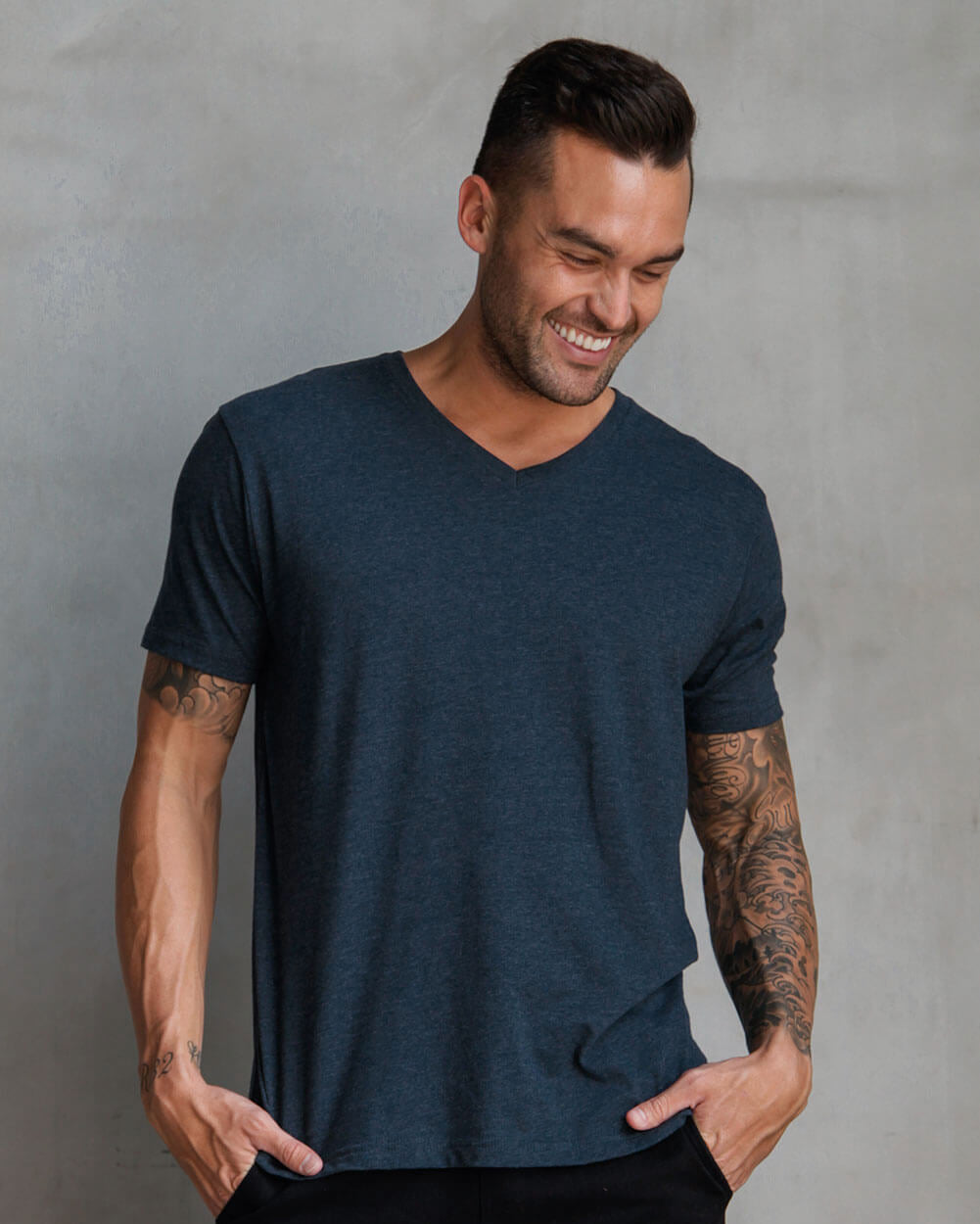 V-Neck Tee Cotton Black T-shirt for Men
