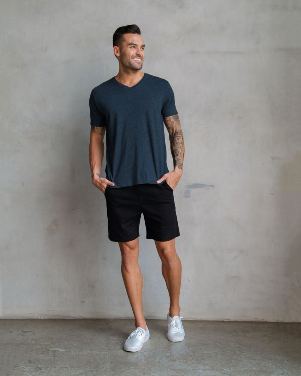 V-Neck Tee Cotton Black T-shirt for Men