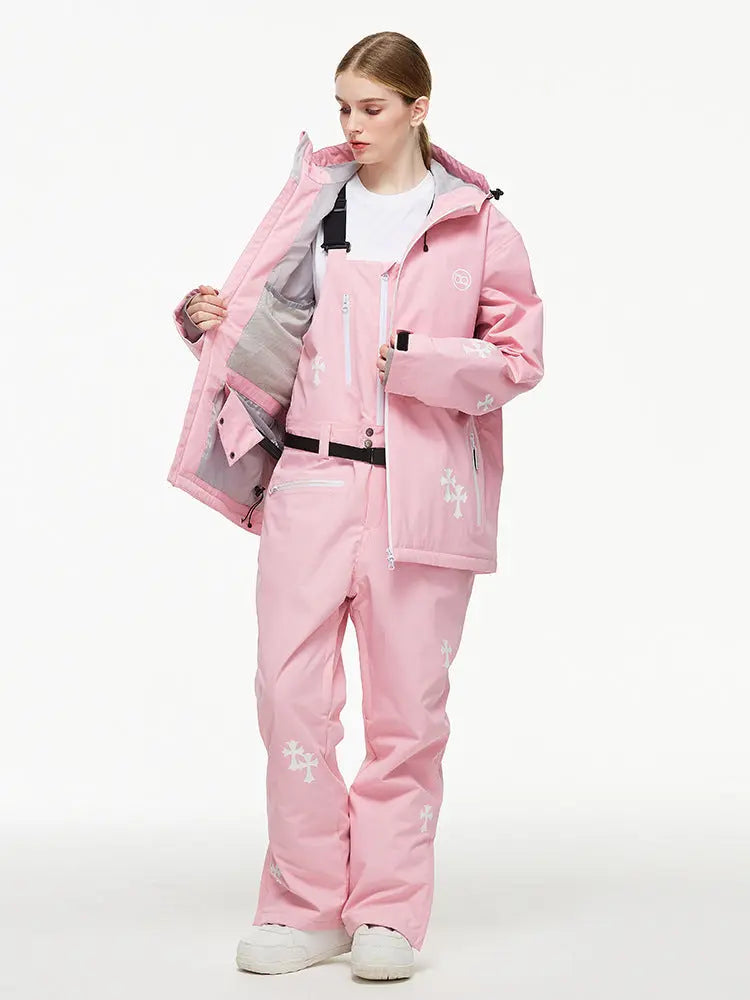 Women’s Ski Outfit Set with Cute Snowboard Jacket and Bib Pants
