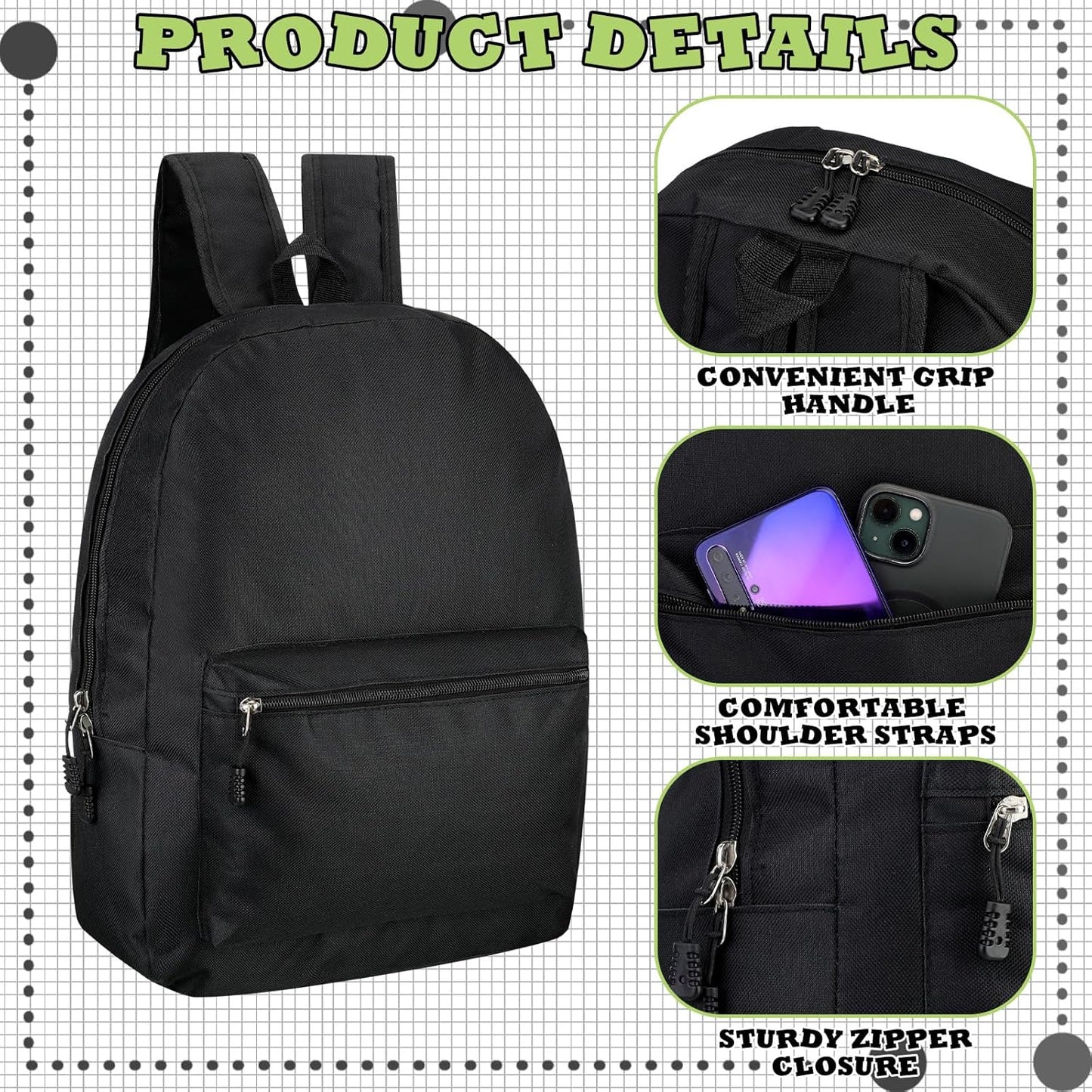 24 Pack Backpacks Bulk Backpack for School 17 Inch Bookbags Back
