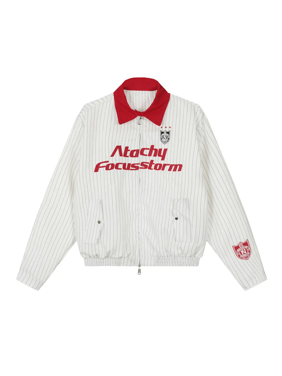 Men's Striped Letter Print Polo Jacket – Stylish & Sporty Outerwear