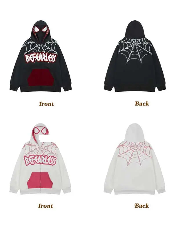 Spider Web Print Full Zip Up Hoodie