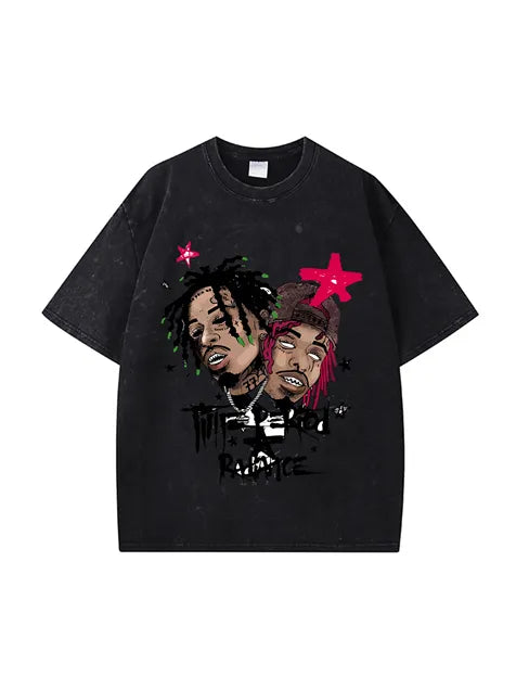 270g Cotton Cartoon Hip-hop Rap God Wash T-shirt
