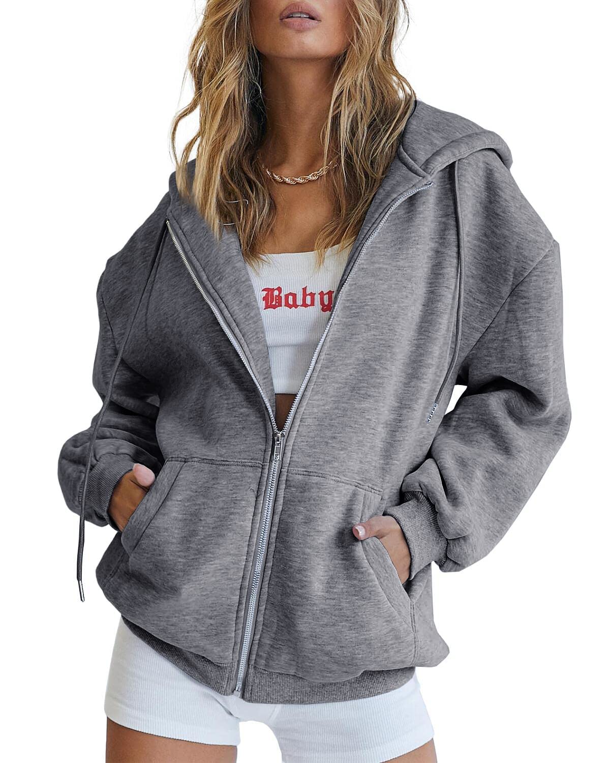 Womens Zip Up Hoodies Long Sleeve Fall Oversized Sweatshirts
